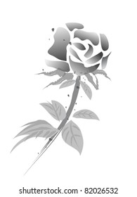 rose flower -chinese painting-black & white version