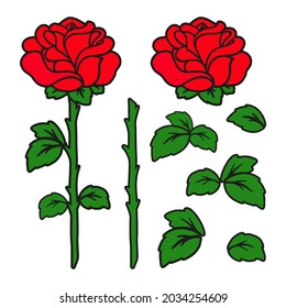 Rose flower. Color silhouette. Design element. Vector illustration isolated on white background. Template for books, stickers, posters, cards, clothes.