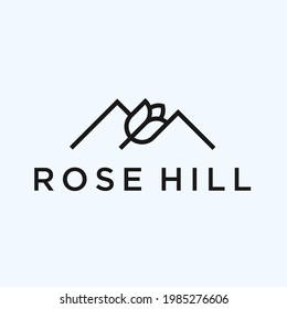 rose flower combination with mountain logo design vector illustration