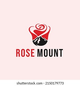 rose flower combination with mountain logo design vector illustration