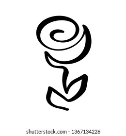 Rose flower concept. Continuous line hand drawing calligraphic vector logo. Scandinavian spring floral design element in minimal style. black and white.