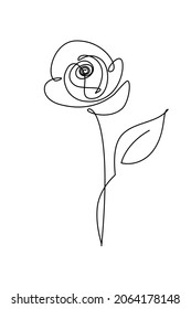 Flor de rosa con estilo de dibujo en línea continua. Esbozo lineal negro aislado sobre fondo blanco. Ilustración del vector