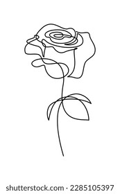 Flor de rosa con estilo de dibujo en línea continua. Esbozo lineal negro aislado sobre fondo blanco. Ilustración del vector