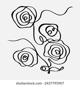 Rose flower in continuous line art drawing style. Black linear sketch isolated on white background. Vector illustration