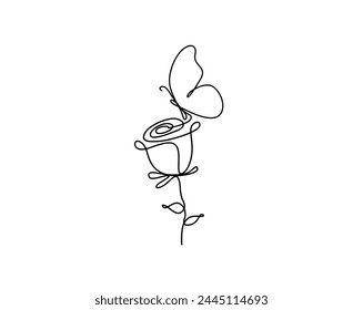 Rose Flower in continuous line art drawing style. Rose flower minimalist black linear design isolated on white background. Vector illustration