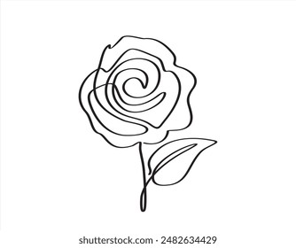 Flor de rosa en estilo de dibujo de arte en línea continua. Esbozo lineal negro aislado sobre fondo blanco. Ilustración vectorial