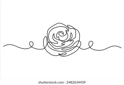 Rose flower in continuous line art drawing style. Black linear sketch isolated on white background. Vector illustration