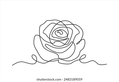 Rose flower in continuous line art drawing style. Black linear sketch isolated on white background. Vector illustration	