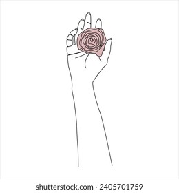 rose flower Continuous line drawing of a hand holding. Beautiful rose flower simple line art with active strok
