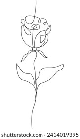 Flor de rosa en línea continua. Hermoso y delicado símbolo de flor de jardín, vector logo.