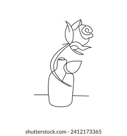Ilustración vectorial del contorno de una línea de la flor rosa