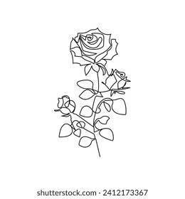 Ilustración vectorial del contorno de una línea de la flor rosa