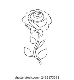 Rose flower continuous one line drawing  outline vector illustration