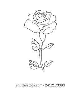 Rose flower continuous one line drawing  outline vector illustration