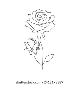 Rose flower continuous one line drawing  outline vector illustration