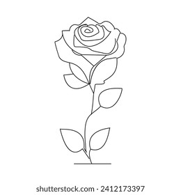 Rose flower continuous one line drawing  outline vector illustration