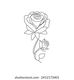 Ilustración vectorial del contorno de una línea de la flor rosa