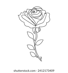 Rose flower continuous one line drawing  outline vector illustration