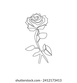 Ilustración vectorial del contorno de una línea de la flor rosa