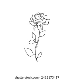 Rose flower continuous one line drawing  outline vector illustration