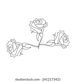 Rose flower continuous one line drawing  outline vector illustration