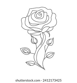 Rose flower continuous one line drawing  outline vector illustration