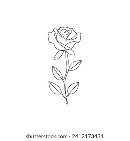 Rose flower continuous one line drawing  outline vector illustration