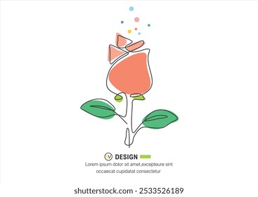 Rose flower continuous one line art drawing of outline vector illustration Rose day, valentine day concept