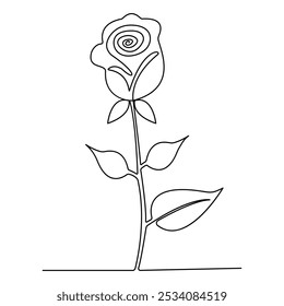 Rose flower continuous one line drawing of outline rose simple vector  illustration