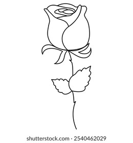 Rose flower continuous one line drawing  outline vector illustration minimalist design valentines day icon 