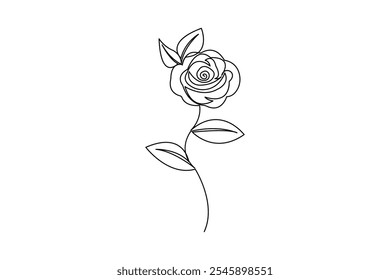 Dibujo continuo de una línea de flor de rosa con diseño de Vector de día de San Valentín