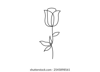 Dibujo continuo de una línea de flor de rosa con diseño de Vector de día de San Valentín