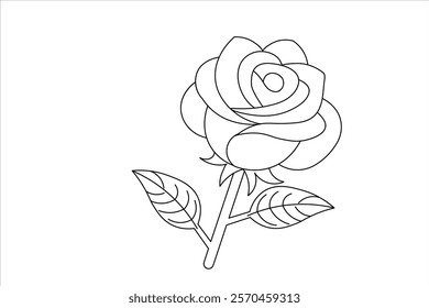 Rose Flower continuous one line art And Flower isolated outline minimalist design With white Background
