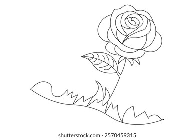 Rose Flower continuous one line art And Flower isolated outline minimalist design With white Background
