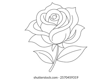Rose Flower continuous one line art And Flower isolated outline minimalist design With white Background
