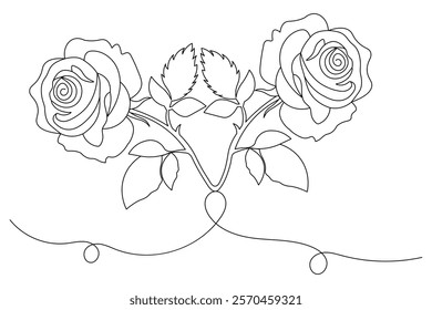 Rose Flower continuous one line art And Flower isolated outline minimalist design With white Background
