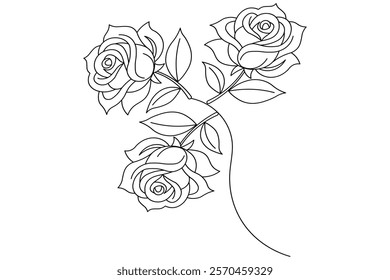 Rose Flower continuous one line art And Flower isolated outline minimalist design With white Background
