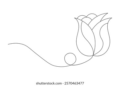 Rose Flower continuous one line art And Flower isolated outline minimalist design With white Background


