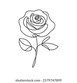 Rose flower. Continuous one line drawing. Love greeting, Valentines card. Vector illustration.