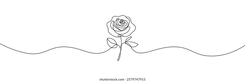 Rose flower. Continuous one line drawing. Love greeting, Valentines card. Vector illustration.