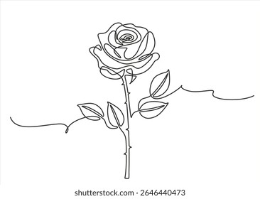Rosenblume durchgehende einzeilige Zeichnung Minimalismus Design einzeln auf weiß. Handgezeichneter Vektor mit einer Linie. Bearbeitbarer Strich