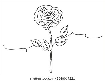 Rosenblume durchgehende einzeilige Zeichnung Minimalismus Design einzeln auf weiß. Handgezeichneter Vektor mit einer Linie. Bearbeitbarer Strich