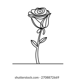 Rosenblume durchgehende einzeilige Zeichnung in minimalistischem Umriss Stil auf weißem Hintergrund, Vektorgrafik
