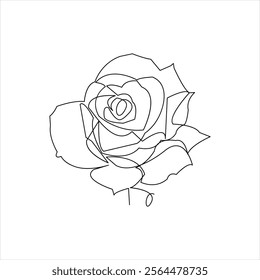 Rose flower continuous single line art drawing of concept doodle style outline vector icon