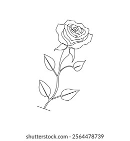 Rose flower continuous single line art drawing of concept doodle style outline vector icon