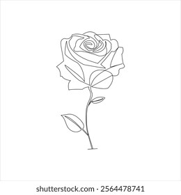 Rose flower continuous single line art drawing of concept doodle style outline vector icon