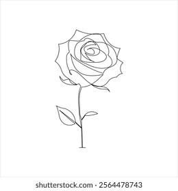 Rose flower continuous single line art drawing of concept doodle style outline vector icon