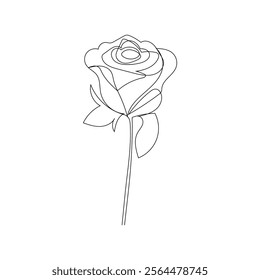 Rose flower continuous single line art drawing of concept doodle style outline vector icon