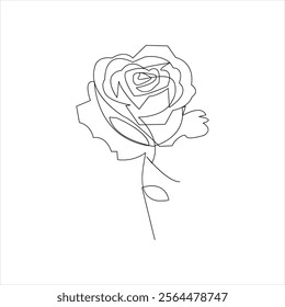 Rose flower continuous single line art drawing of concept doodle style outline vector icon