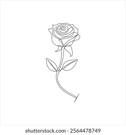 Rose flower continuous single line art drawing of concept doodle style outline vector icon